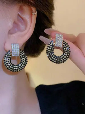 1 Pair Luxury Rhinestone Circle Dangle Earrings